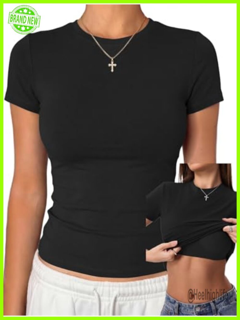 Women's Fitted Crop T-Shirt with Built-in Bra Short Sleeve Cotton Blend Top